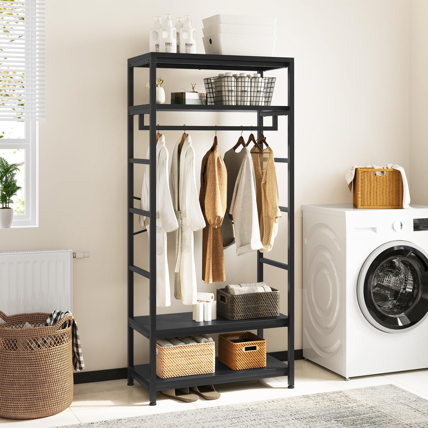 YITAHOME Clothes Rail Coat Rack Stand Shoe Storage 4 Shelves Black