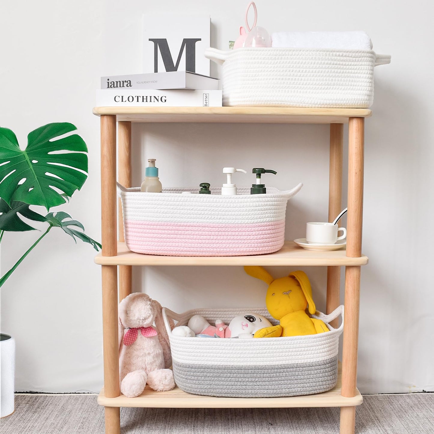 ABenkle Small Storage Basket with Handles, Cotton Rope Woven Dog Cat Toy Bin, Decorative Shelves Closet Organizing for Nursery Laundry Bedroom