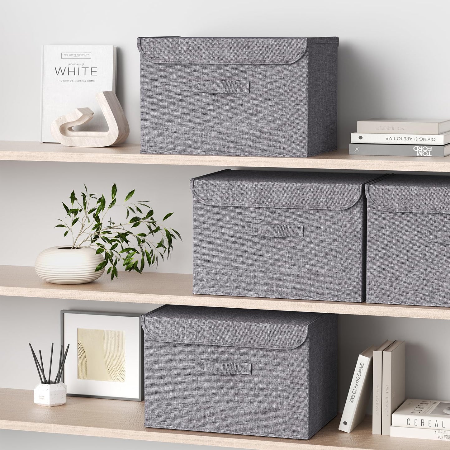 Homsorout Foldable Storage Boxes with Lids - Wardrobe Organiser Bin with Handle Fabric Basket Containers for Clothes, Book, Shelf, Office