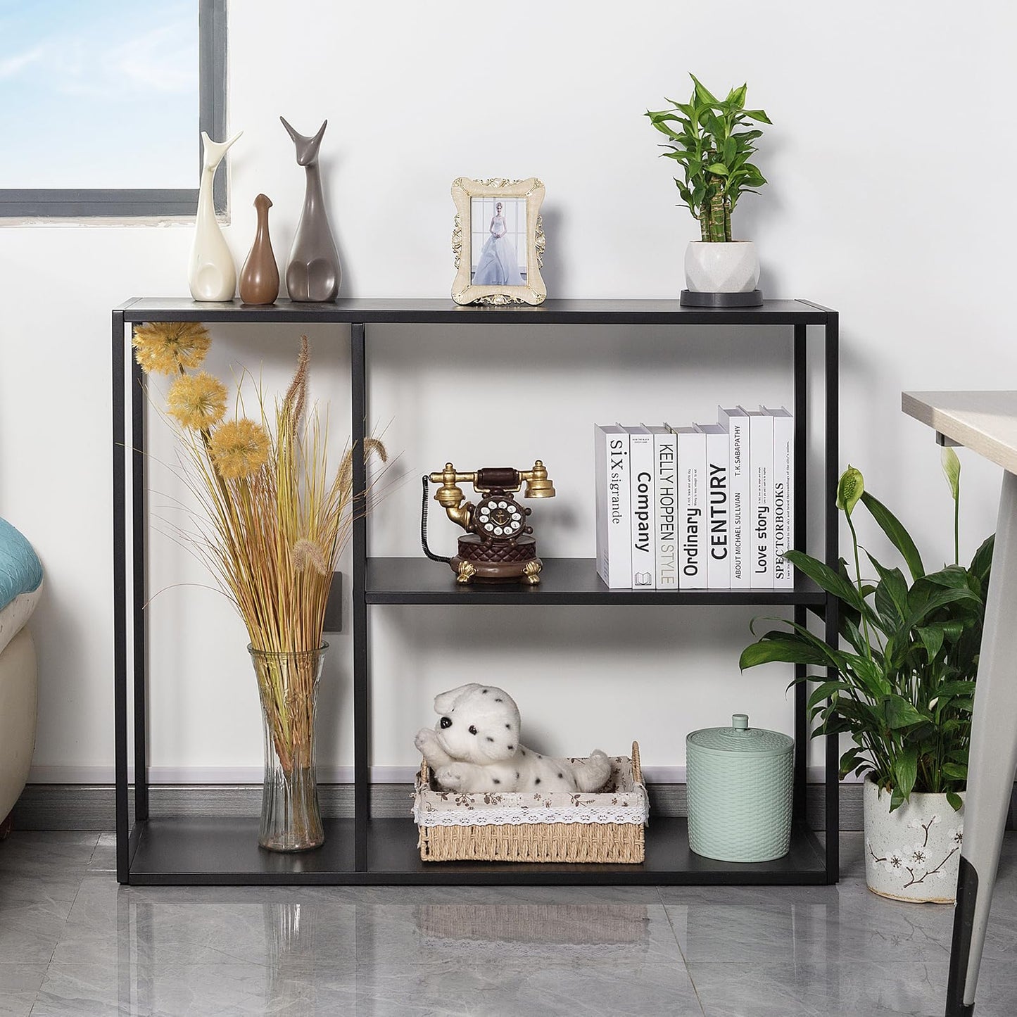 HDANI Console Table,3 Shelf Sofa Table,Thin Entryway Table,Metal Frame Couch Table for Small Spaces,Living Room,Hallway (Black, 100×30×80cm)