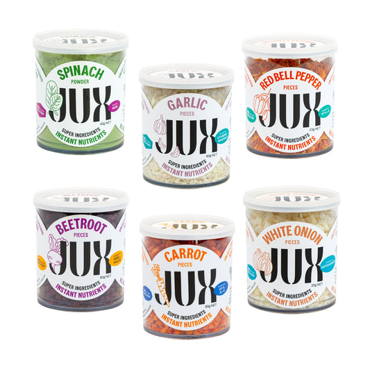 JUX Freeze-Dried Vegetable Bundle | 100% Natural & Nutrient-Rich | Includes Red Bell Pepper, Spinach, Carrot, Beetroot, Garlic and White onion | Vegan