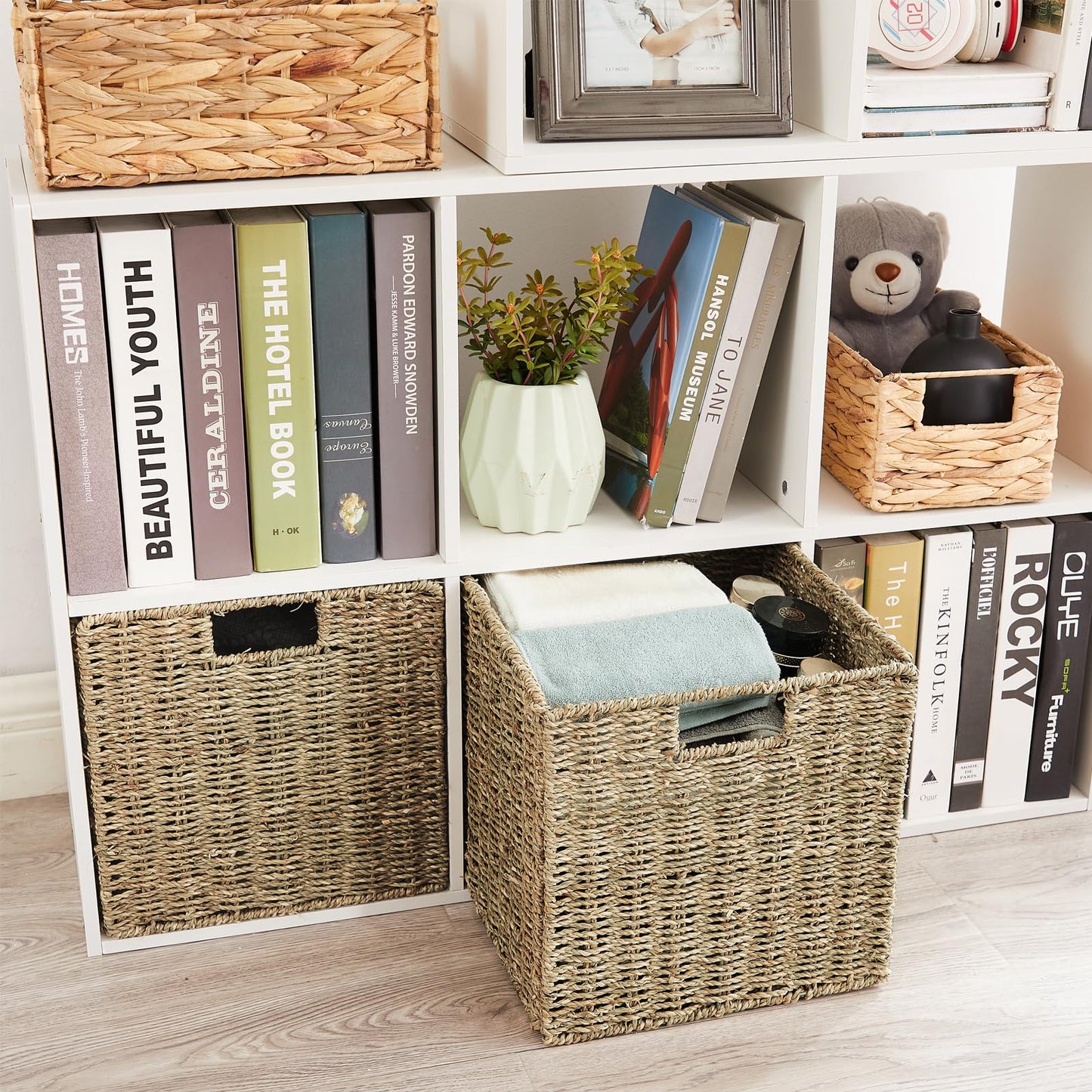 Vagusicc 2-Pack Sea Grass Storage Baskets with Handles, Wicker Basket for Bathroom Gift Toys Storage, Small Storage Baskets for Shelves Organizing