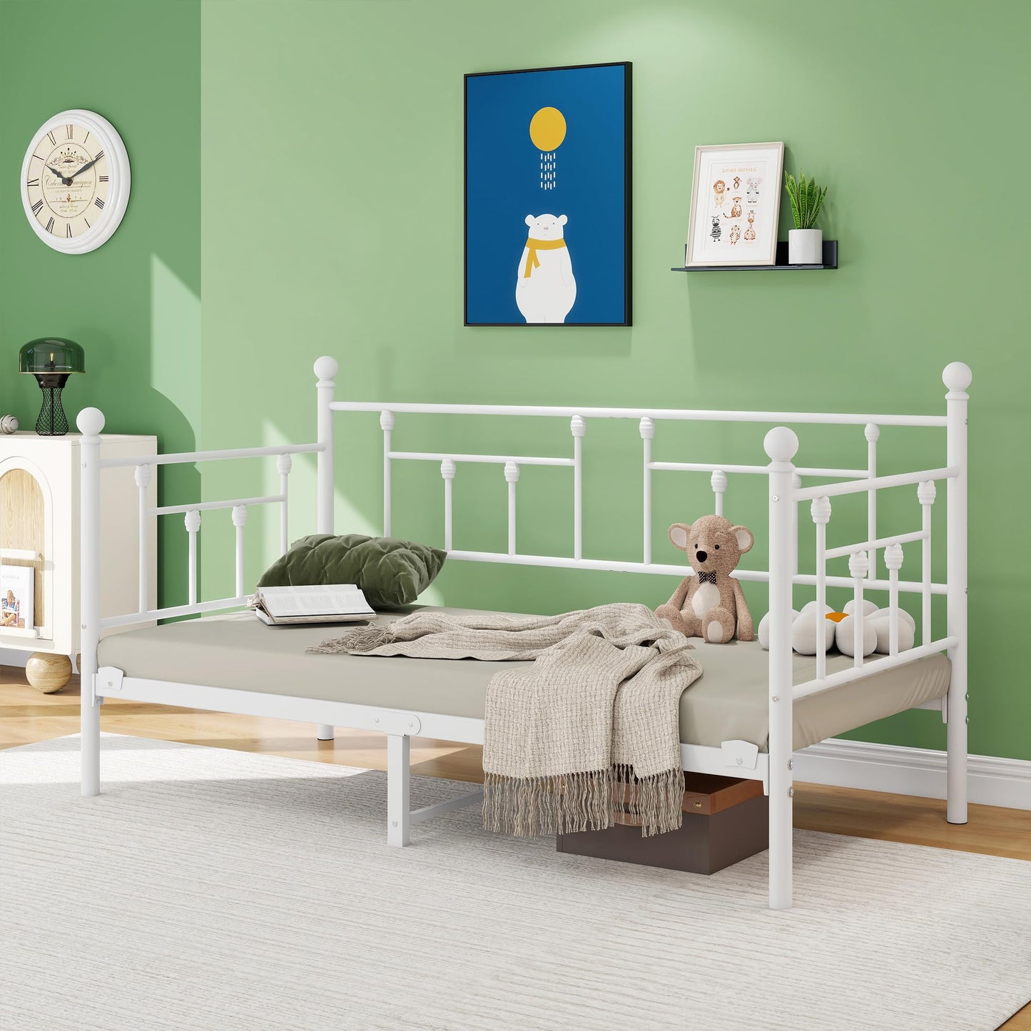 VERFARM 3ft Single Metal Daybed Frame, Premium Steel Slat Support Sofa Bed Frame Single Size, Strong Mattress Foundation, No Box Spring Needed