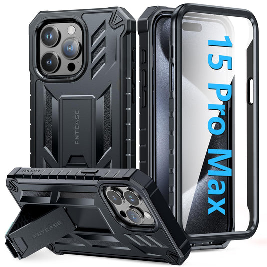FNTCASE for iPhone 15 Pro-Max Case: Military Grade Protective Cover with Kickstand Dual Layer Matte Shockproof Phone Case for iPhone 15 Pro Max 6.7