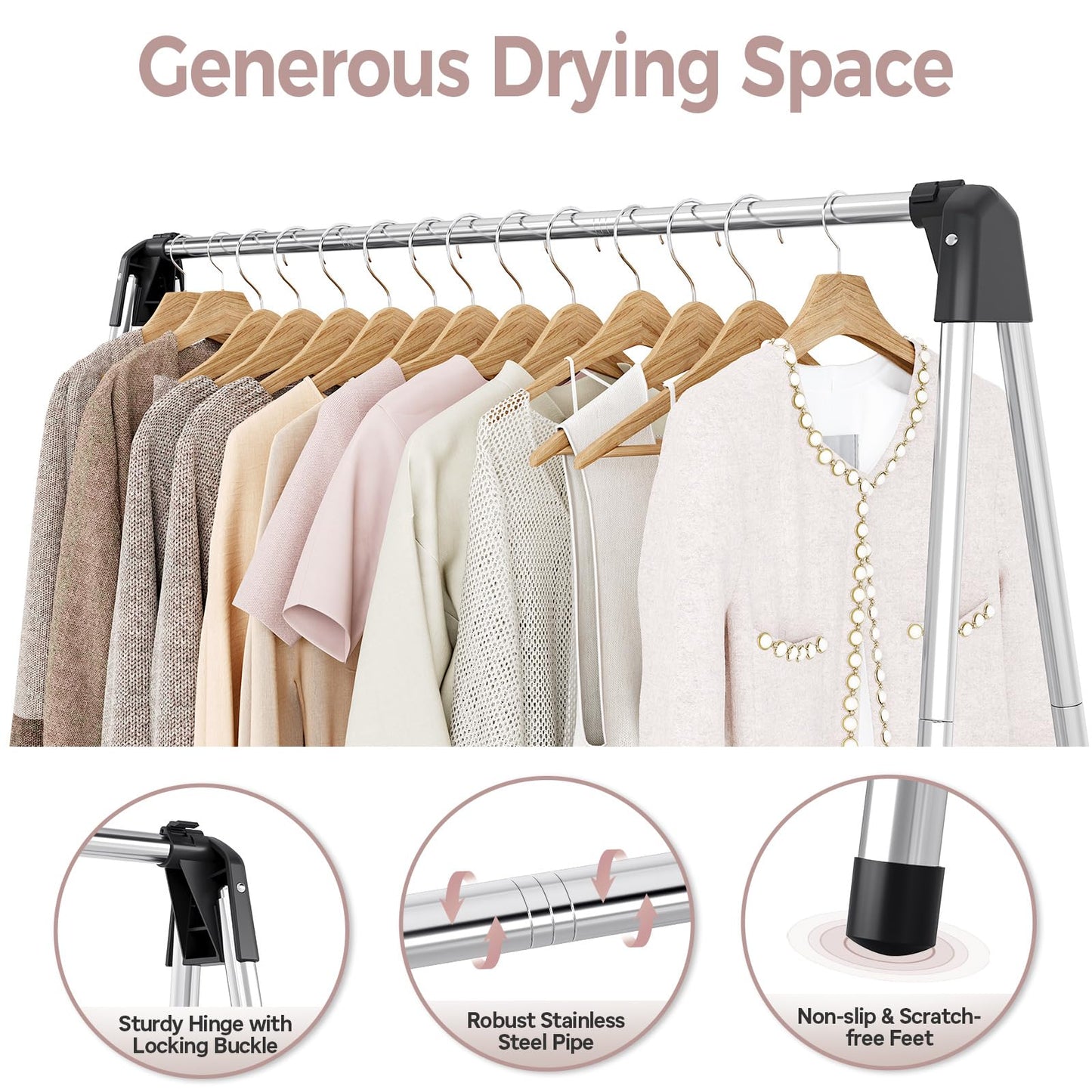 SYKIARIOL Stainless Steel Clothes Rail, Collapsible Drying Rack
