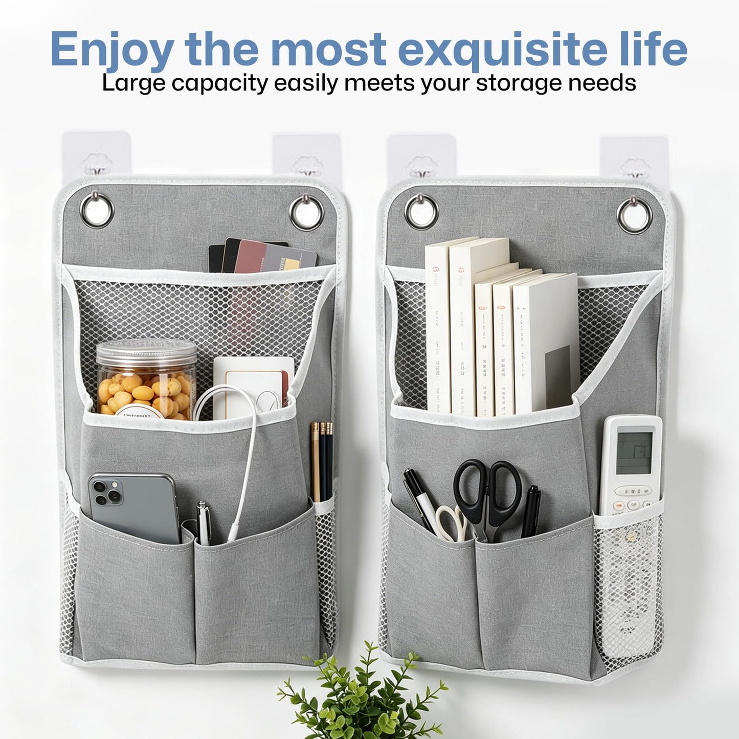 2PCS Wall Hanging Storage Bag, Grey Foldable Hanging Organiser 30x22x10cm