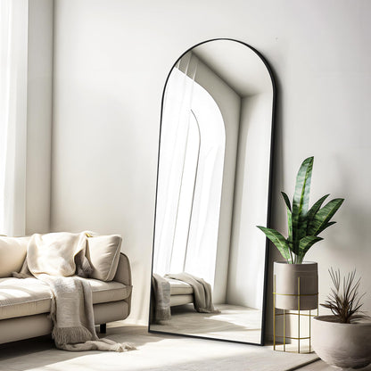COFENY Arch Full Length Mirror, 165 x 60 cm Black Full Body Mirror with Aluminum Frame, Large Wall Mirror Standing Leaning or Hanging, Floor Mirror