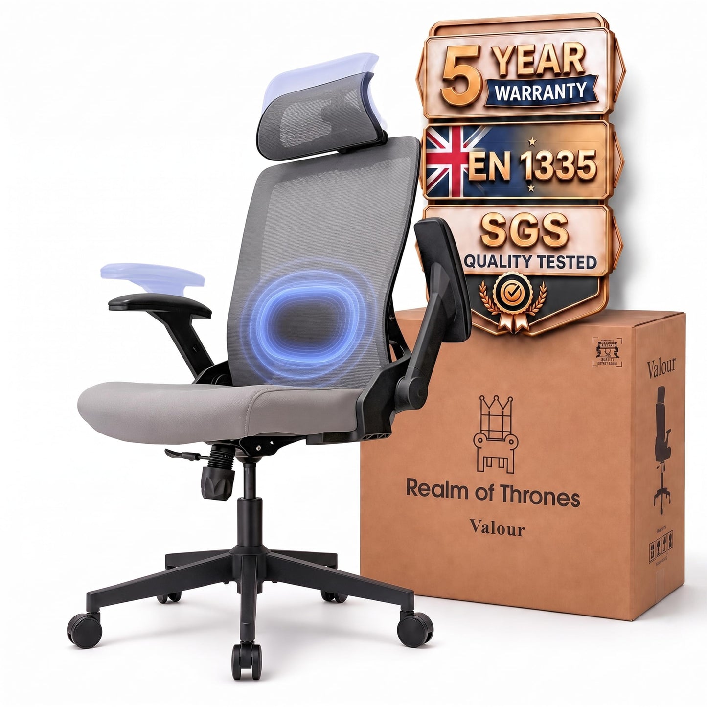 Realm of Thrones Ergonomic Office Chair, 2D Flip-Up Armrests, Small Spaces