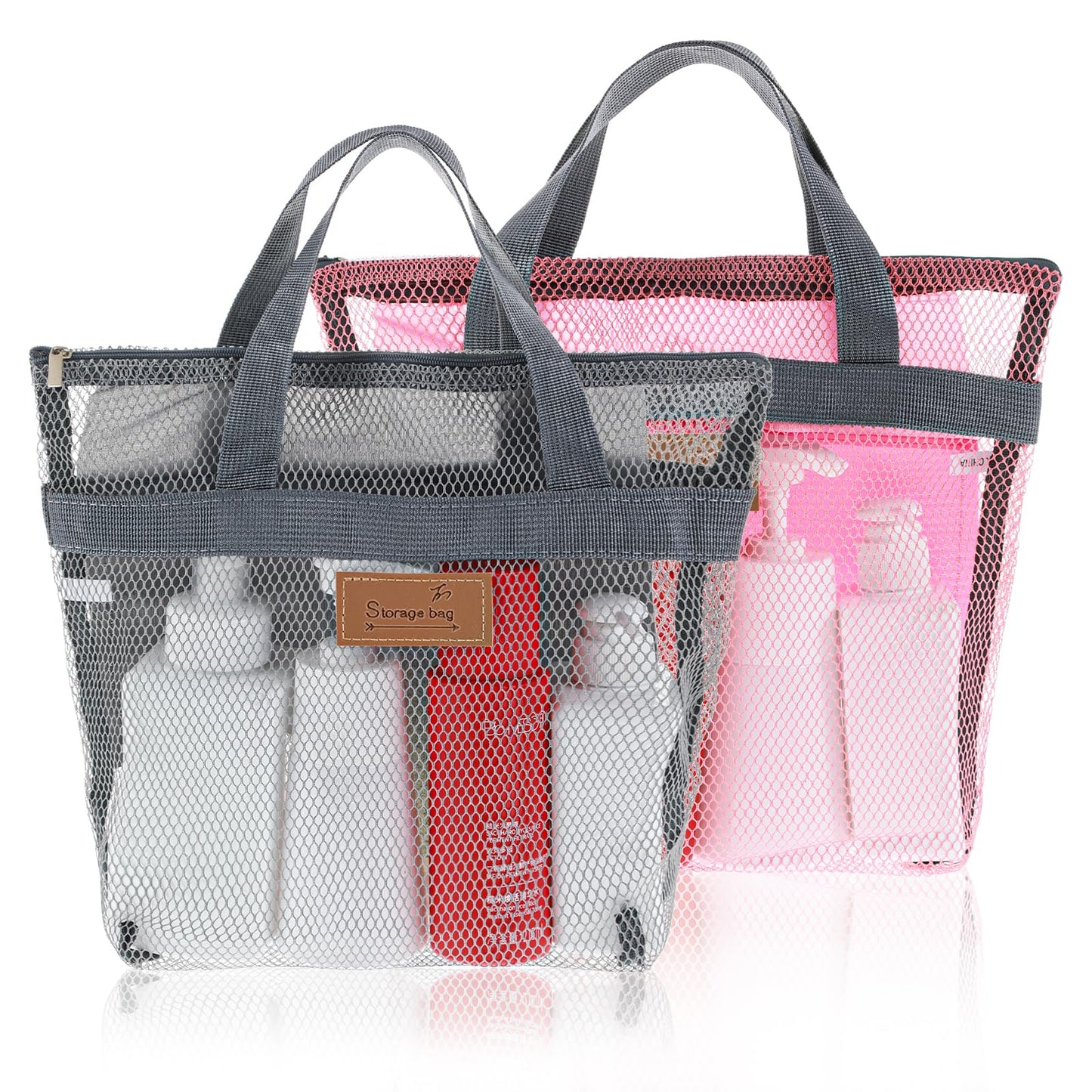 oruola 2 Pcs Shower Bags Women,Mesh Shower Caddy Bag,Quick Dry Portable Gym Showers Bag with Zipper for Travel,Gym,Swimming,Camping,College