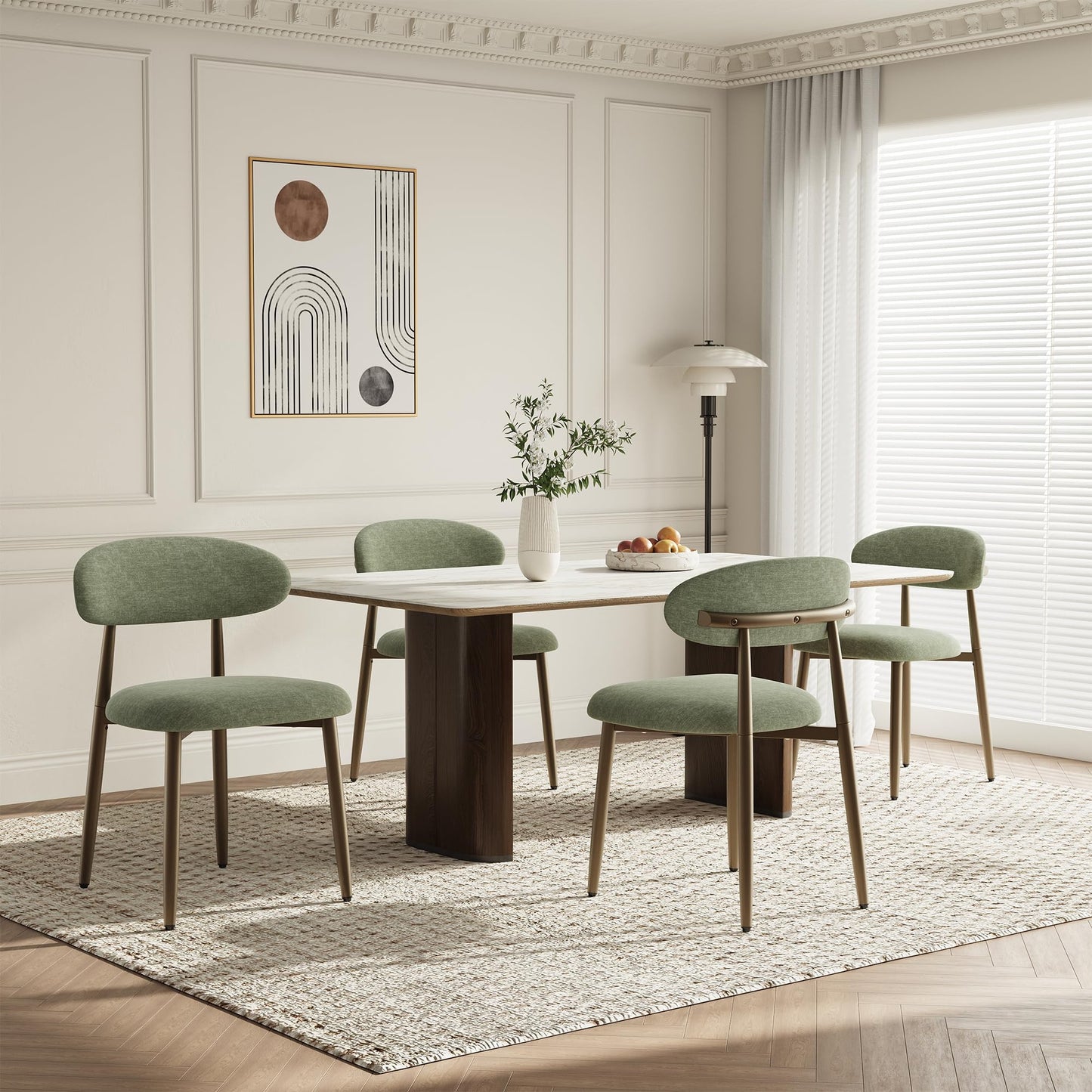 Dining Chairs Set of 4, Upholstered Dining Room Chairs with Ergonomic Curved Backrest, Metal Frame Kitchen Chairs