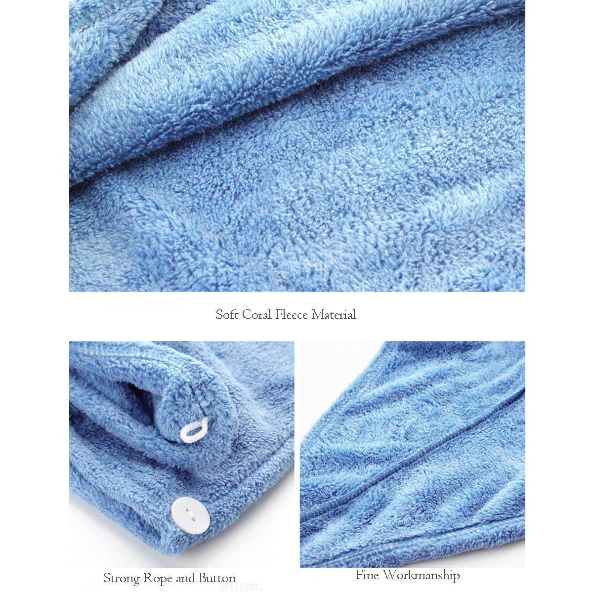 Topkey Microfiber Hair Turban Towel Wrap Super Absorbent Hair Towel for Kids and Adults for Long Short Hair Drying- Blue