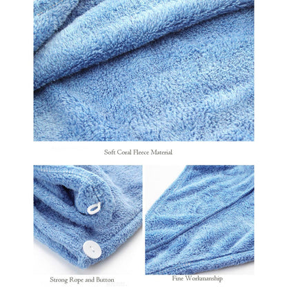 Topkey Microfiber Hair Turban Towel Wrap Super Absorbent Hair Towel for Kids and Adults for Long Short Hair Drying- Blue