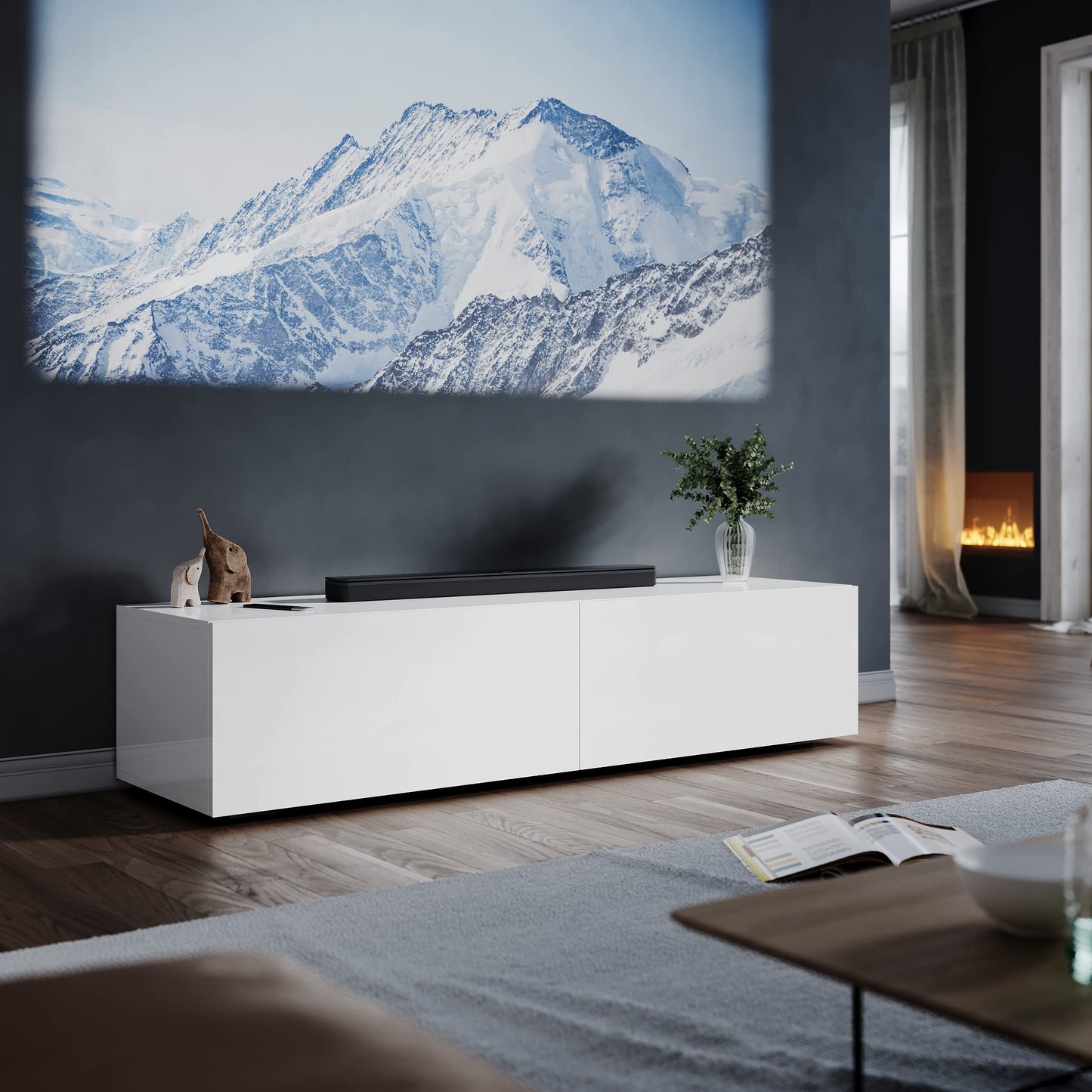 ELEGANT Gloss White Floating TV Unit Cabinet 140x30x40mm