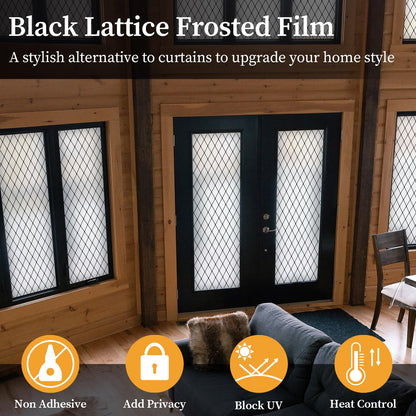 FEOMOS Black Lattice Window Film Static Window Clings Frosted Window Films Privacy Glass Door Sticker Decorative Window Cover Removal Anti-UV 90x400cm