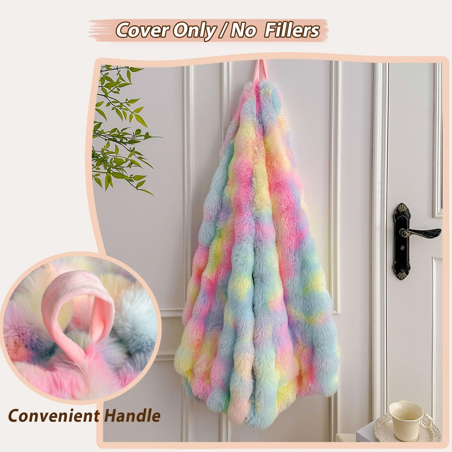 LIFEREVO Kids Fluffy Faux Rabbit Fur Bean Bag Cover, No Filler, Rainbow