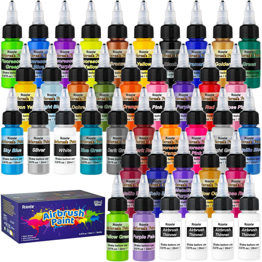 Roizefar Airbrush Paint, 36 Colors Air Brush Paint Set with 4 Thinners, Water-Based Airbrush Painting Kit for Artists, Beginners, DIY Projects, Opaque