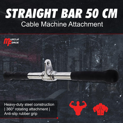MuscleForge? 50 cm & 12 Inch Straight Bar Cable Attachment for Tricep Pull Down & Cable Machines