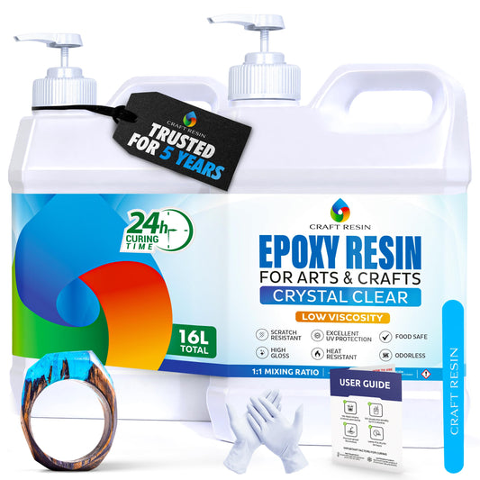 CRAFT RESIN 16L Epoxy Resin Kit - Crystal Clear Epoxy Resin Kit & Hardener for DIY Art, Mold Casting, Wood, Jewelry Making, Coasters, Table Top,