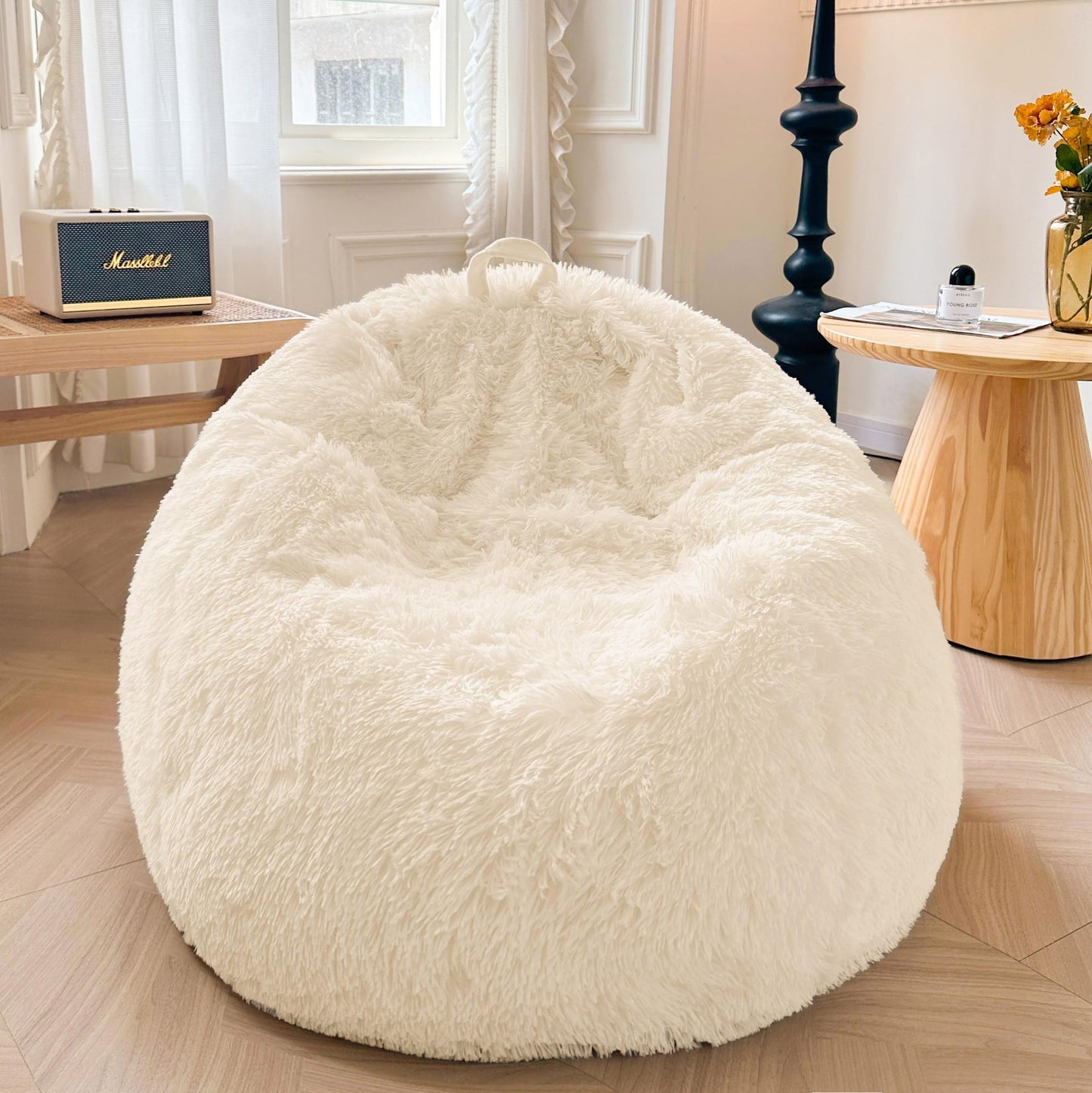 XeGe Soft Faux Fur Stuffed Animal Storage Bean Bag Cover(No Filler), Beige