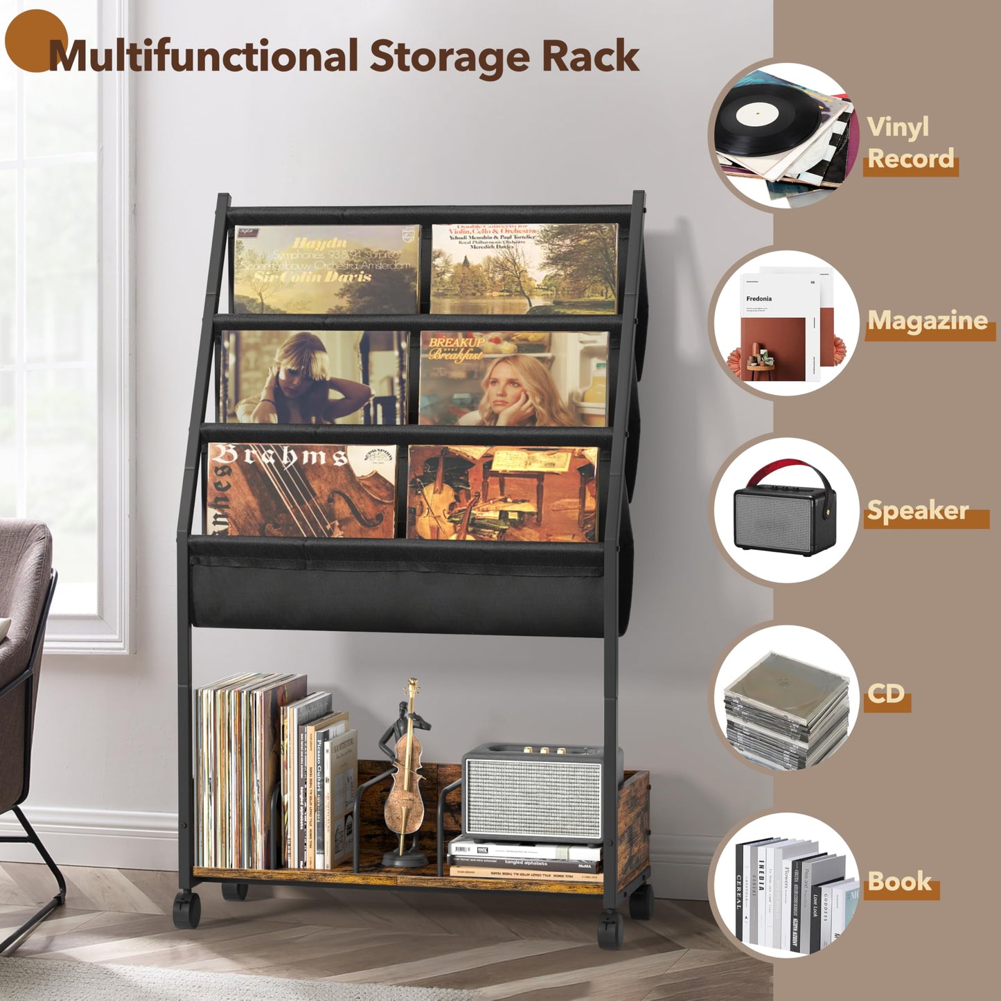 Bikoney 3-Tier Vinyl Record Storage with Display Shelf - Bigger Storage