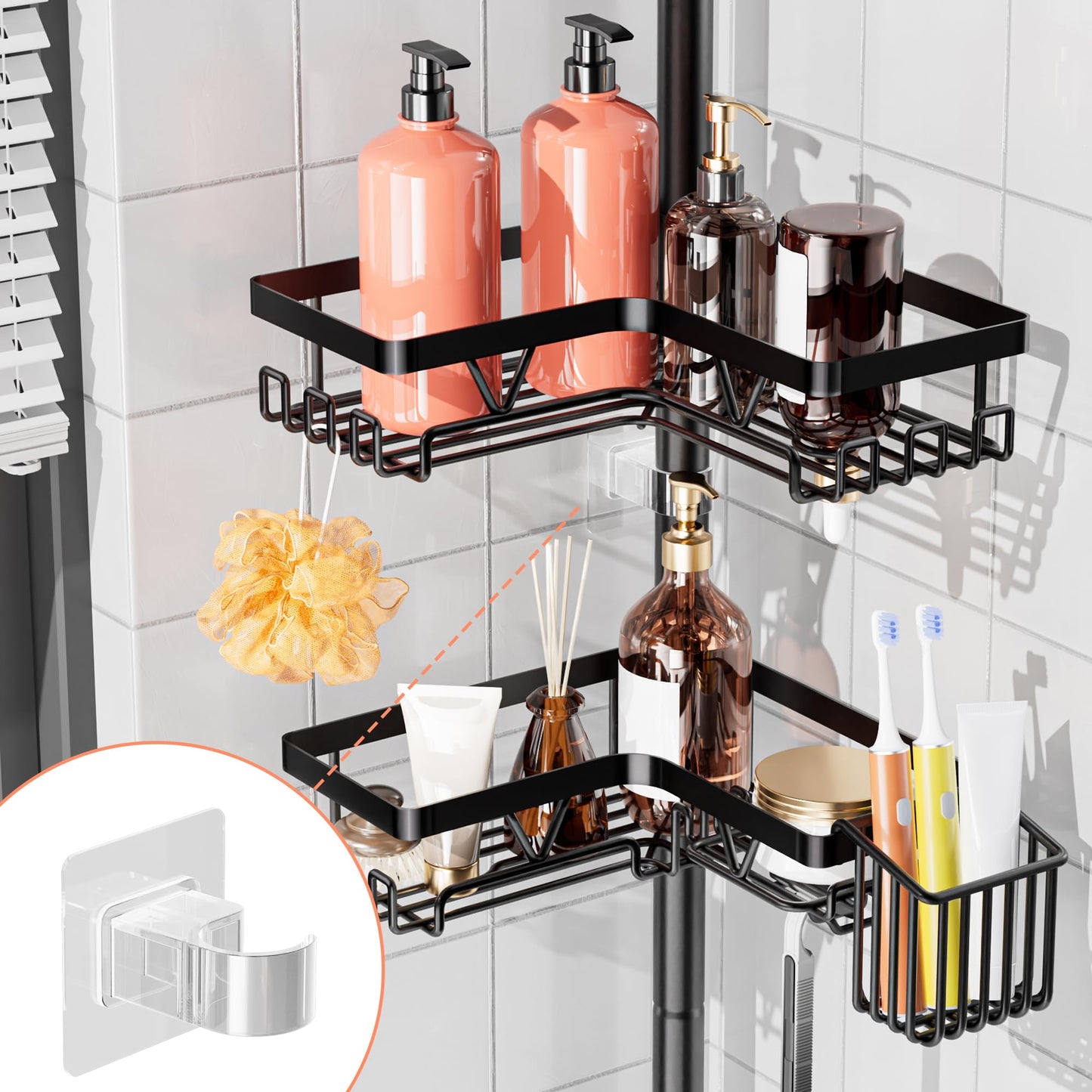 Daoun Corner Shower Caddy, Telescopic Shower Storage with Adjustable Height