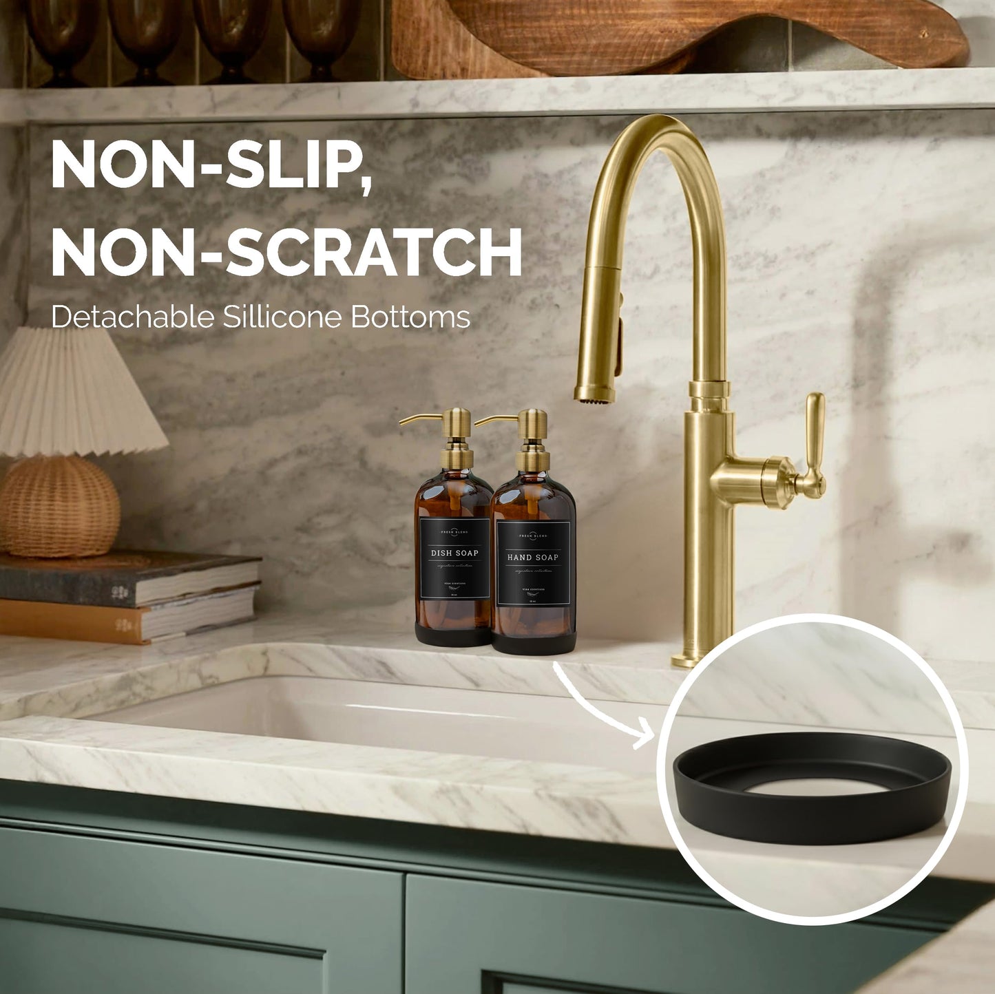 Vine Creations Glass Soap Dispenser, 2 Pack Kitchen Soap Dispenser Set with Stainless Steel Pump