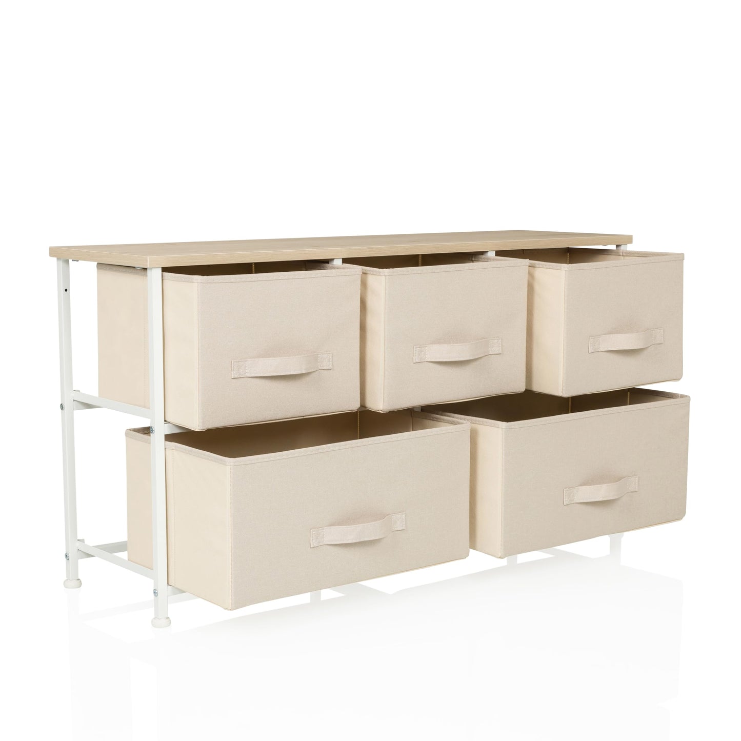 hjh LIVING Chest of drawers with 5 fabric drawers FOLDAR 100x30x55 cm Chest of drawers organizer, height-adjustable foot glides, metal frame, beige