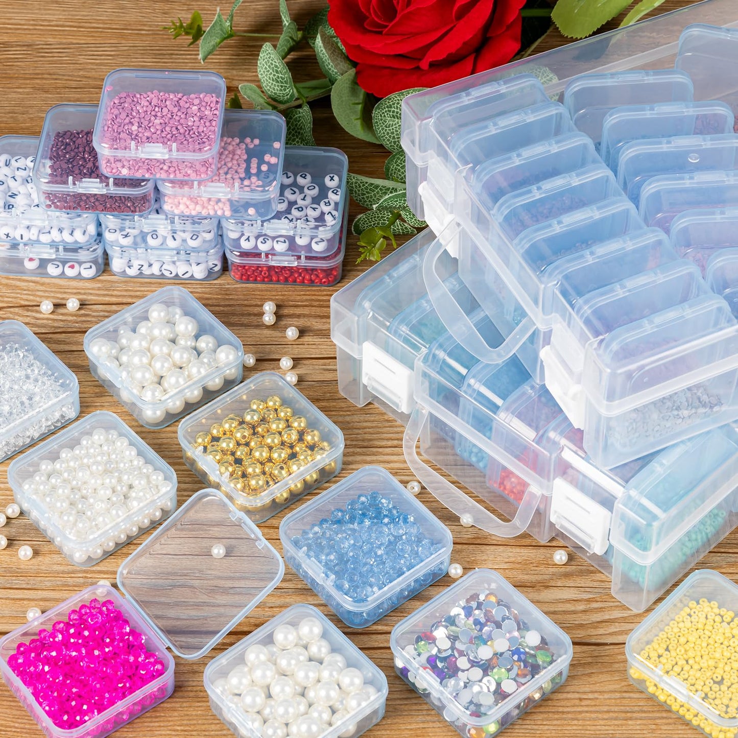 Bead Storage Containers, Craft Bead Organiser Storage Box, Diamond Art Storage Box Small Craft Organiser Box with Hinged Lid for Nail Beads Seeds