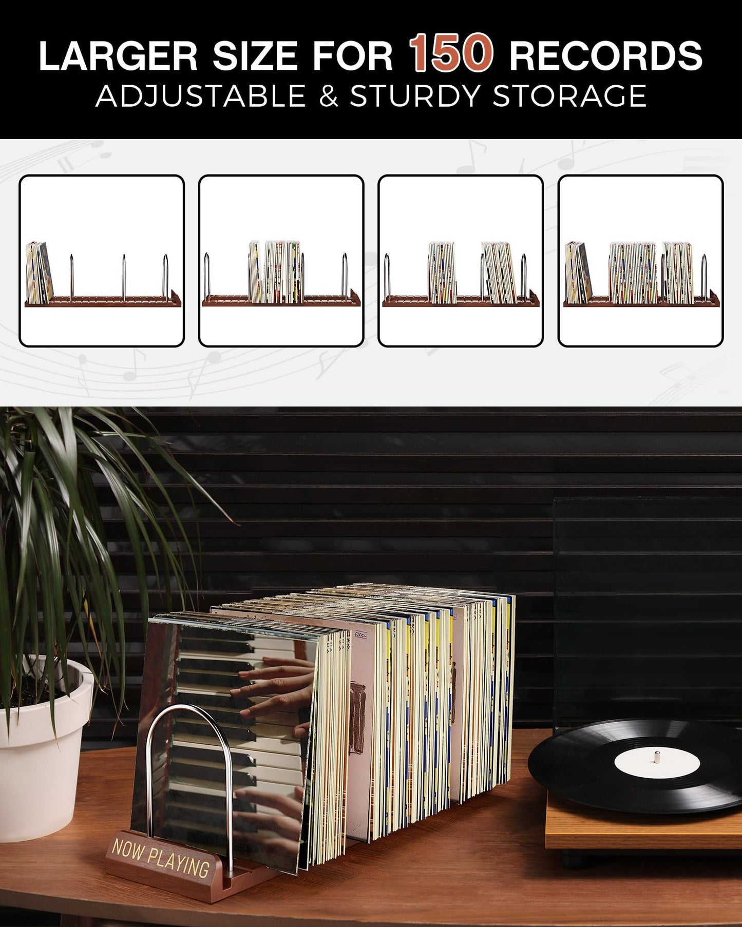 BS-VOG Now Playing Vinyl Record Holder Storage Fits 150 LPs, Gift Package