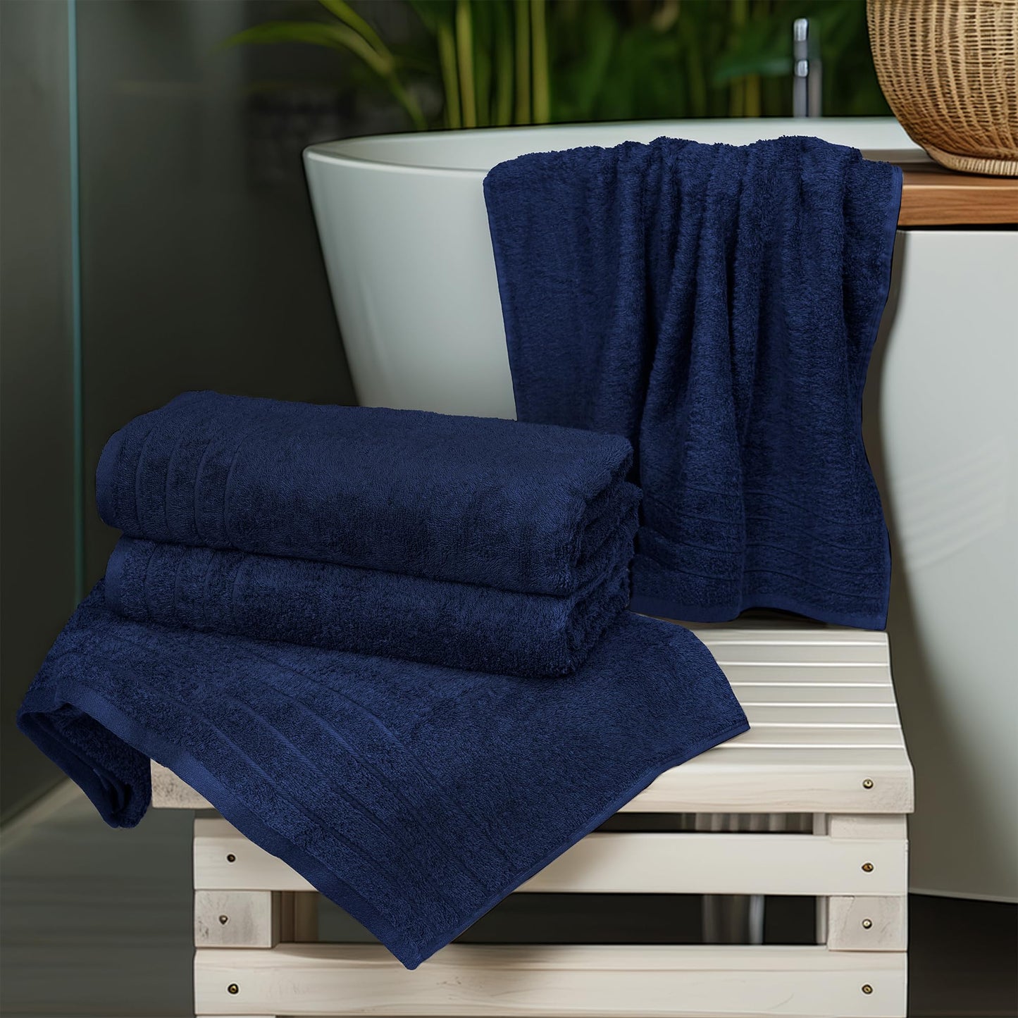 100% Cotton Extra Large Bath Towels Set of 4 (76x152cm) Navy - 450 GSM