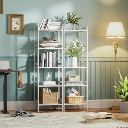 HITNET White Bamboo Bookshelf, Tall Narrow Bookcase 5-Tier Freestanding Bathroom Storage Shelf