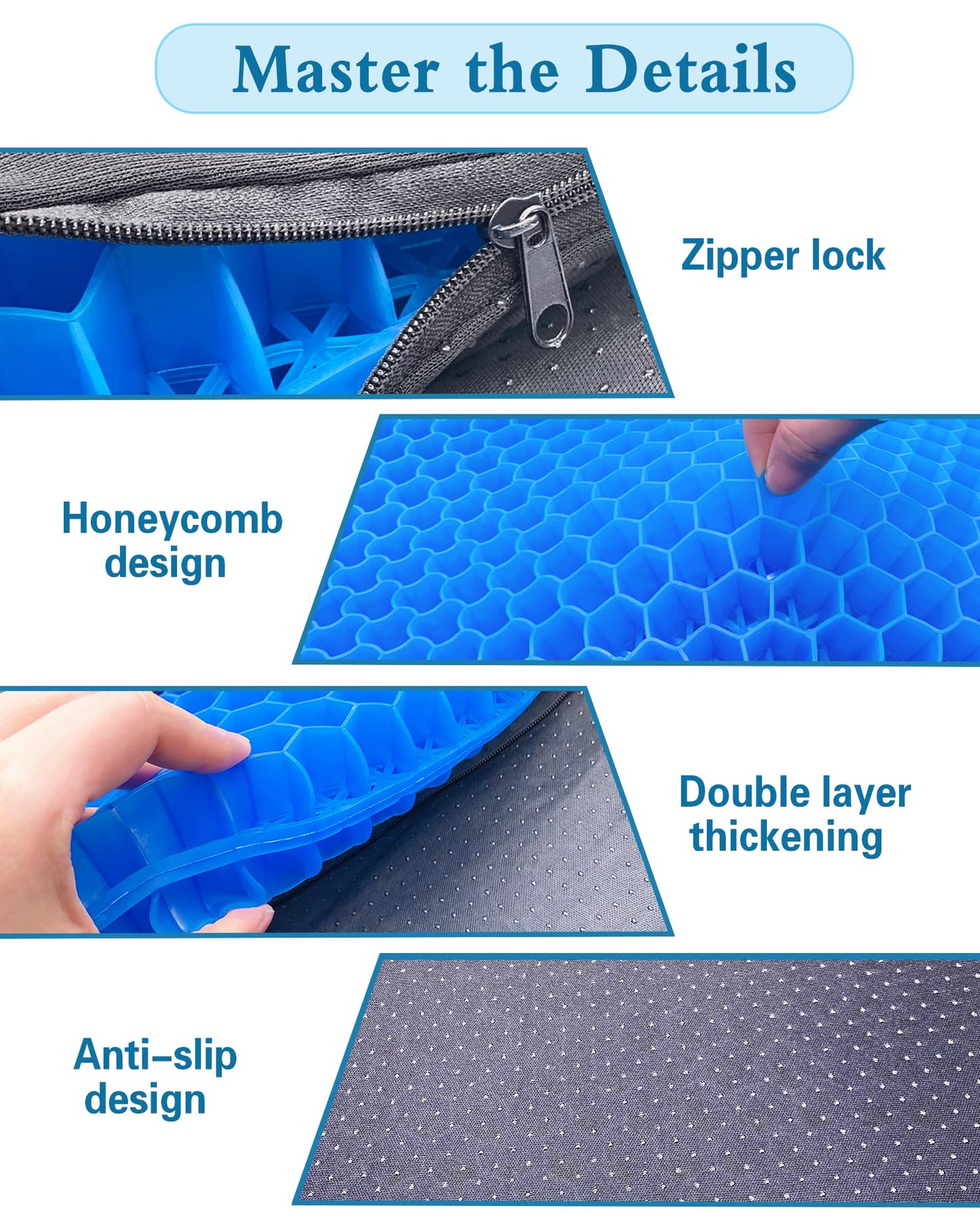 2026 Upgraded Soft Gel Seat Cushion, 42*36*4.5cm Extra Thick Honeycomb Cushion, Cooling Breathable Chair Pad with Washable Non-Slip Cover