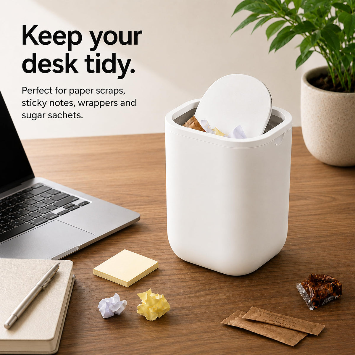 EverGrove Mini Table Bin,Desktop Trash Can Arctic White, 1.5, Litres