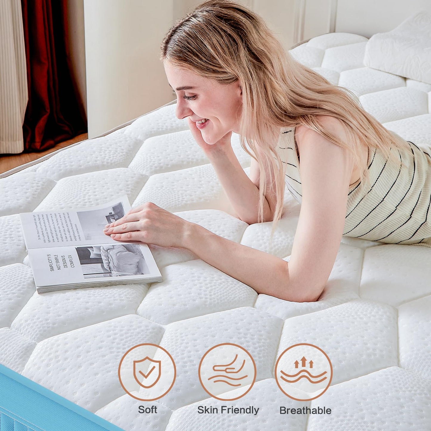 Niqooia Double Mattresses, 10 Inch Double Mattress, Medium Firm Zoned Coil Pocket Sprungs & Memory Foam for Back Pain Relief