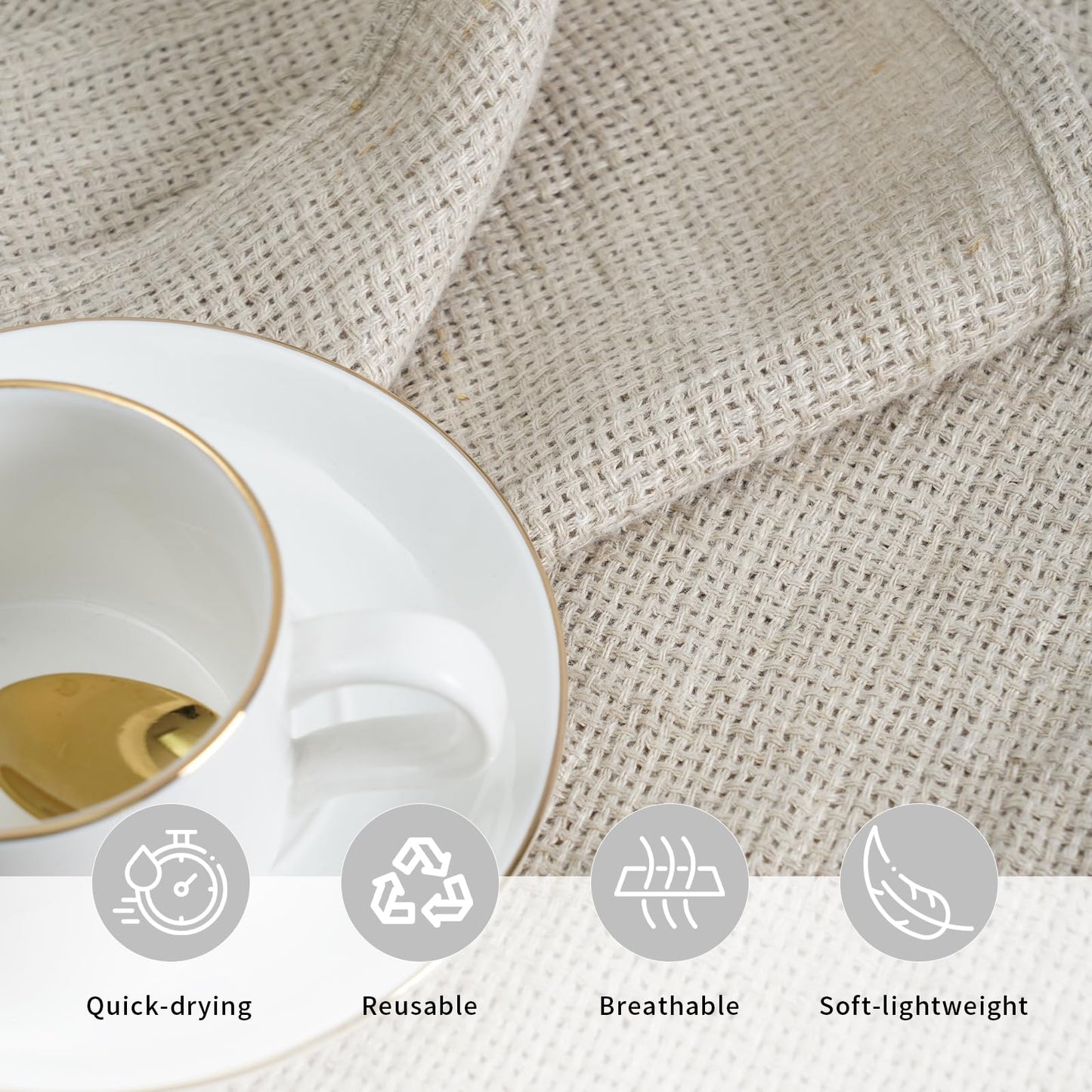 HSOFTIFY 100% Linen Face Cloth for Washing 4 Pack with Hanging Loop, Nature