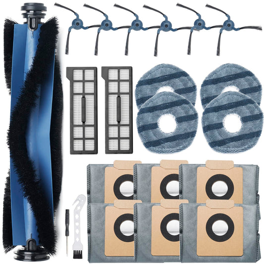 21Pcs X10 Pro Omni Replacement Parts Kit for Eufy X10 Pro Omni Robot Vacuum Accessories, 1 Main Roller Brush, 6 Dust Bags 6 Side Brushes 2 Hepa