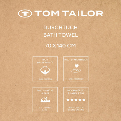 Klaus Herding GmbH Tom Tailor Bath Towel 70 x 140 cm 100% Cotton Terry Towel with Two Hangers and Label with Logo, Colour Bath Towel Cool Blue