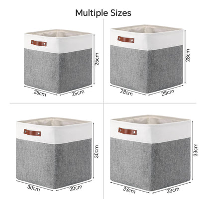 Mangata 25|28|30|33cm Fabric Storage Boxes Cubes, 3 Pack 33x33x33cm, Grey White