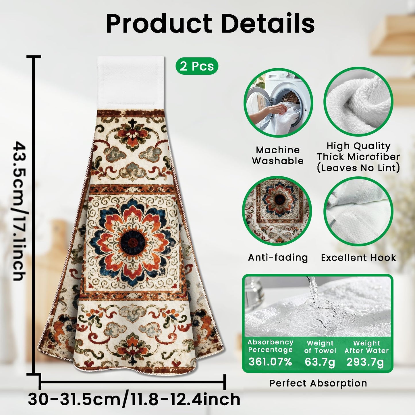 CUTHOLLOW 2 Pcs Turkish Style Hanging Kitchen Towels with Loop