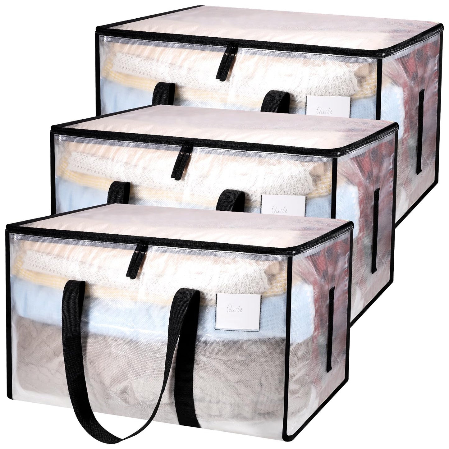 Yafe 3 Pack Large Clothes Storage Bags with Lids, 91L Clear Moving Boxes