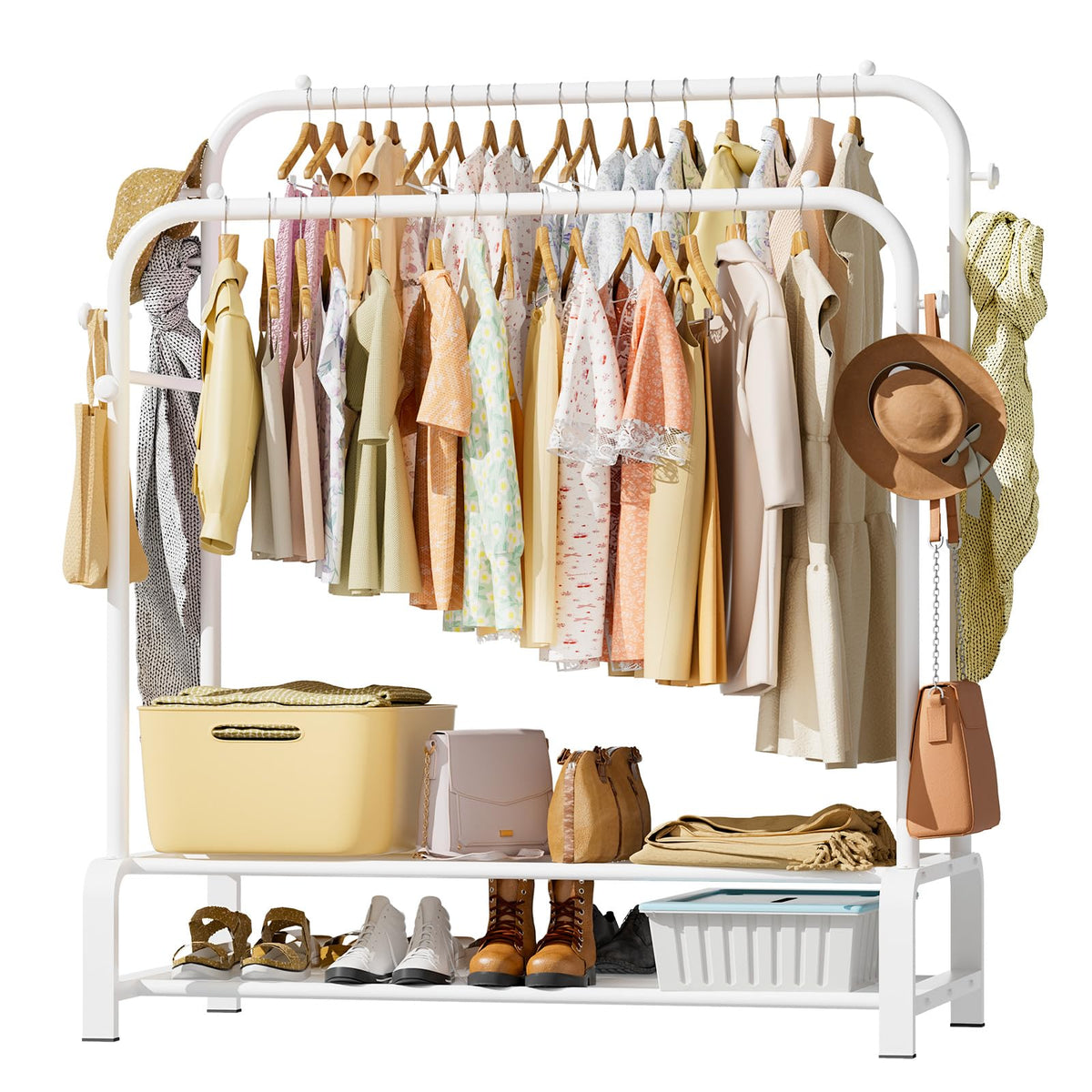 OPPAIYA Heavy Duty Double Rod Clothes Rail, 110cm Garment Rack Supports Up to 80kg Even Weight Distribution