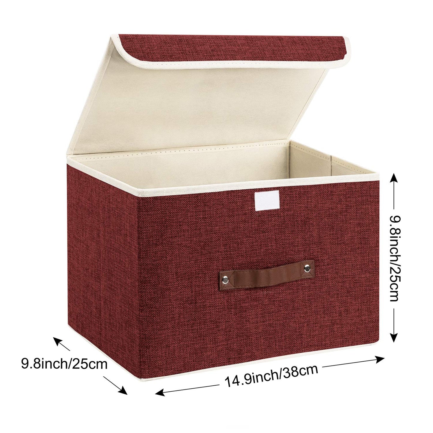 TYEERS Collapsible Storage Box with Lid, Fabric Storage Box for Clothes, Wardrobe Storage, 38x25x25 cm, Set of 5, Red Wine