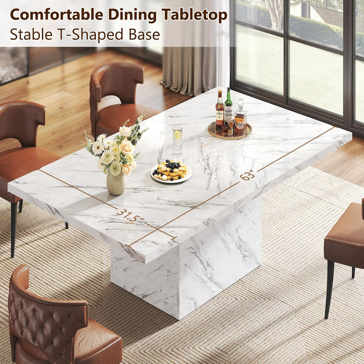 HSH Dining Table Modern Rectangle Kitchen Dinner Table 160cm White Marble
