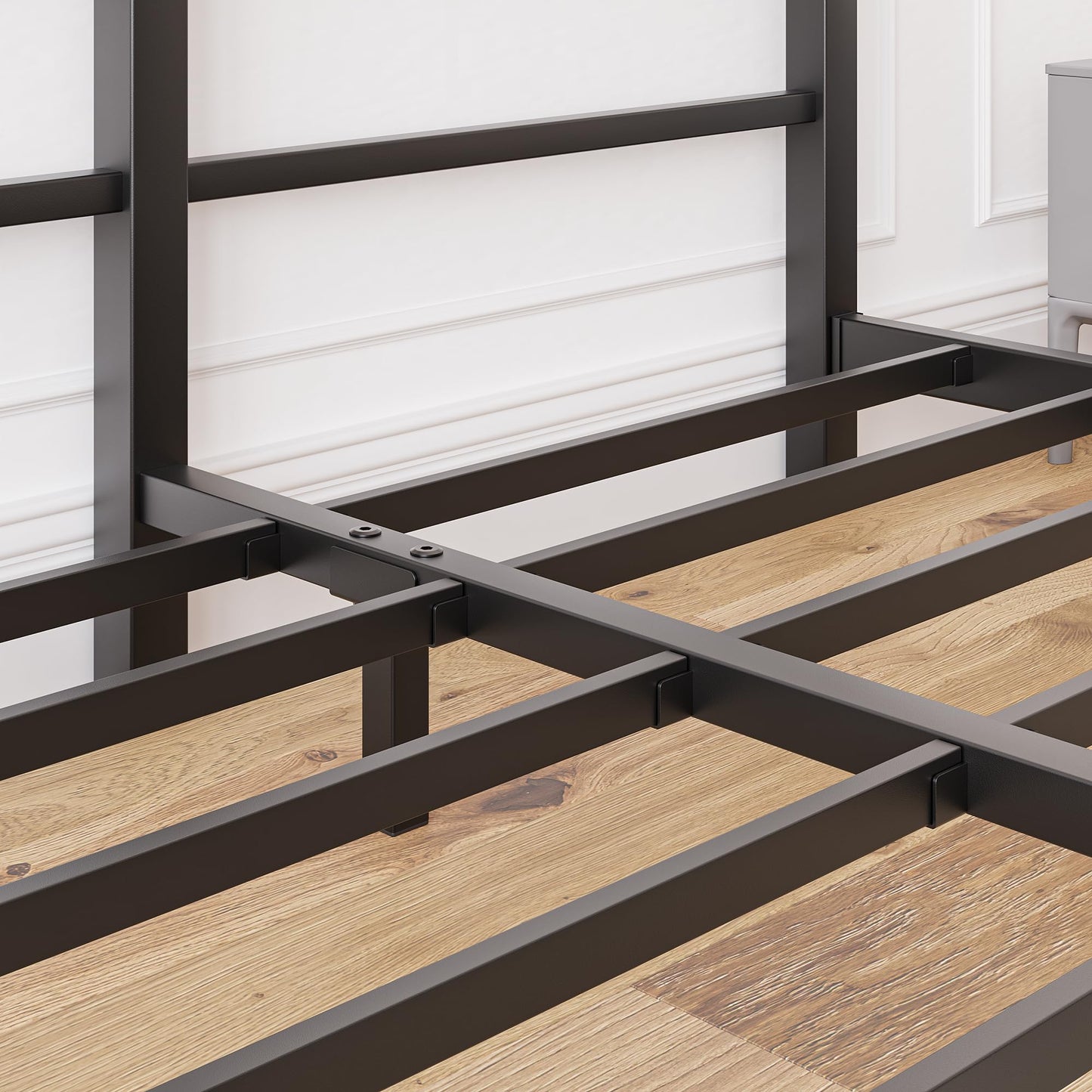 HAHRIR 16cm Low Profile 4ft6 Double Bed Frame with Metal Headboard, Black