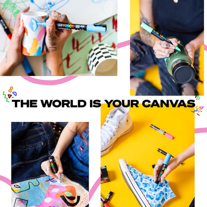 POSCA MOP?R PCM-22 Water Based Permanent Paint Markers. Round Tip for Art & Crafts. Multi Surface Use On Wood Metal Paper Canvas Cardboard Glass