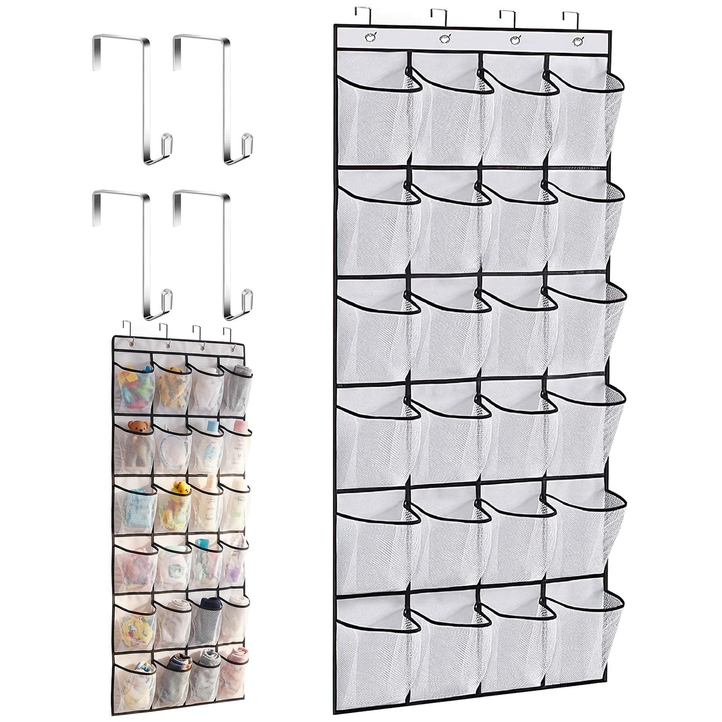 Admygo Over The Door Shoe Organizer, 24 Large Mesh Pockets Hanging Shoe Storage, Over Door Shoe Rack for Closet Bedroom Bathroom (White)