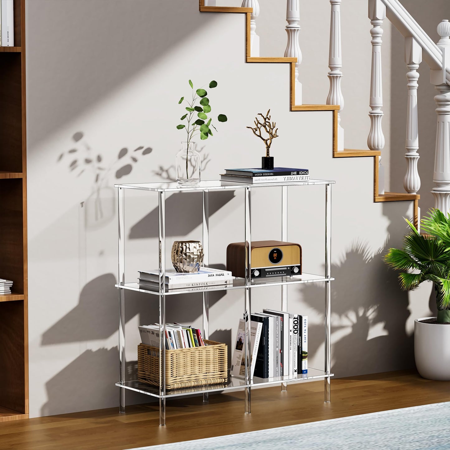 solaround 3-Tier Clear Acrylic Bookshelf, Console Table, 75 x 30 x 80 cm