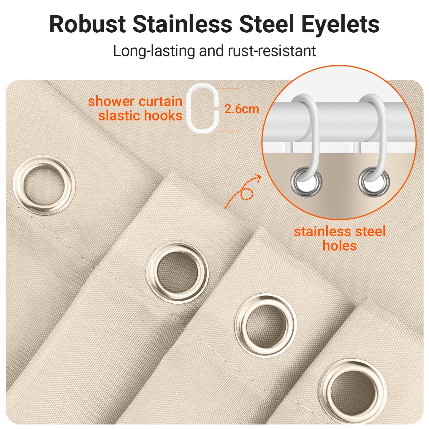 Lerores Shower Curtain, 160 x 200 cm, Beige, Weighted Hem, Anti-Mould Textile, Water-Repellent, Washable Polyester Fabric Bath Curtains for Bathroom
