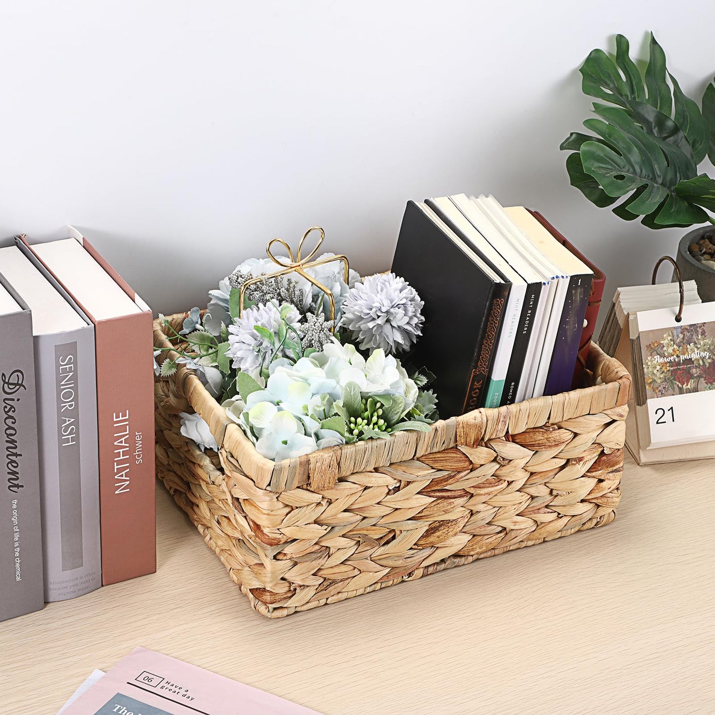 OGANAZI Natural Water Hyacinth Baskets with Handles, 30.5 * 23 * 13cm