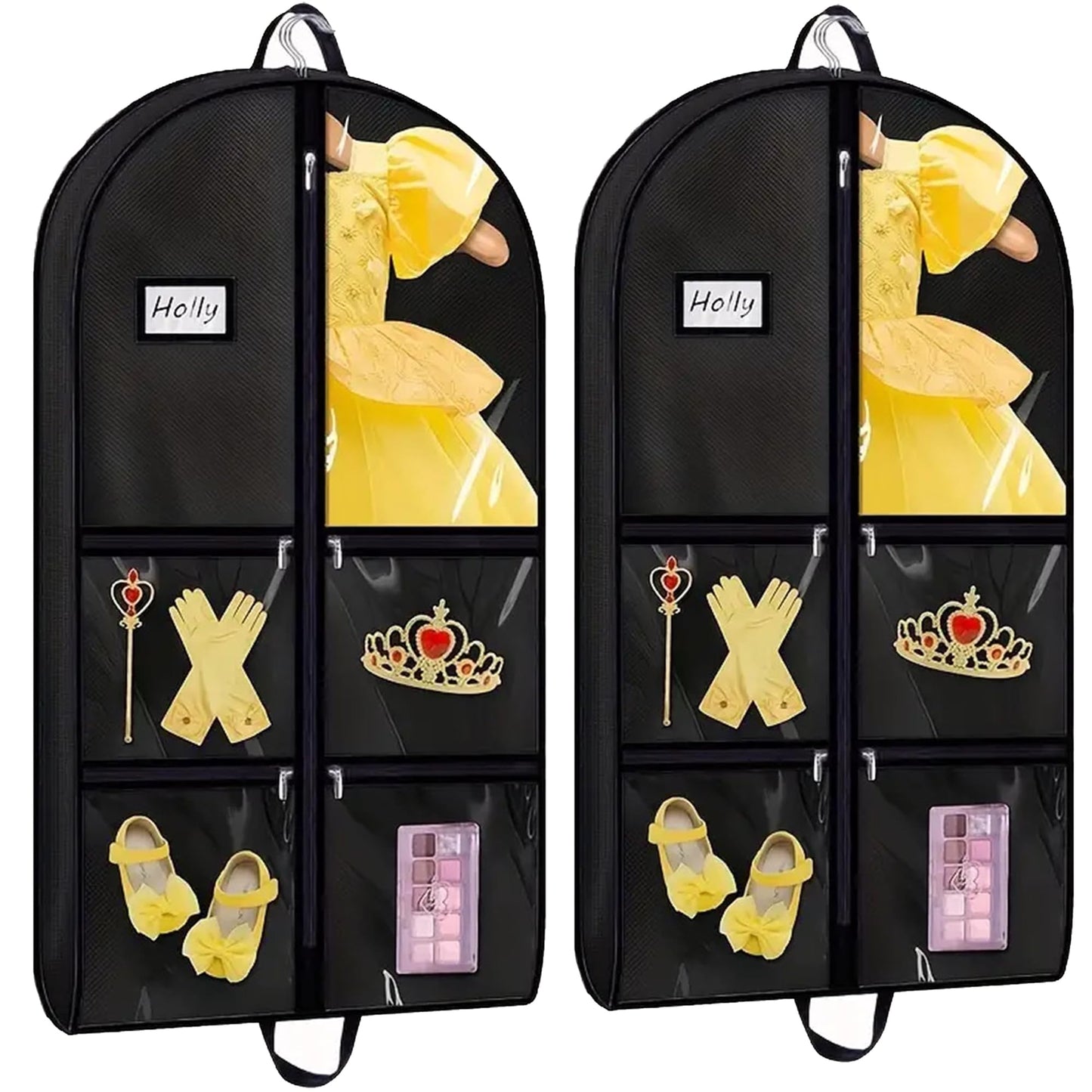 Garment Bags for Costumes & Suits – 2 Pack with 6 Clear Windows & 5 Zippers – Wrinkle-Free Storage for Dance, Travel & Sports Jerseys (Black)